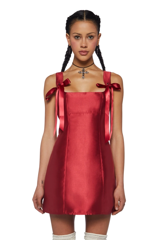 Current Mood Taffeta Ribbon Tie Mini Dress - Red