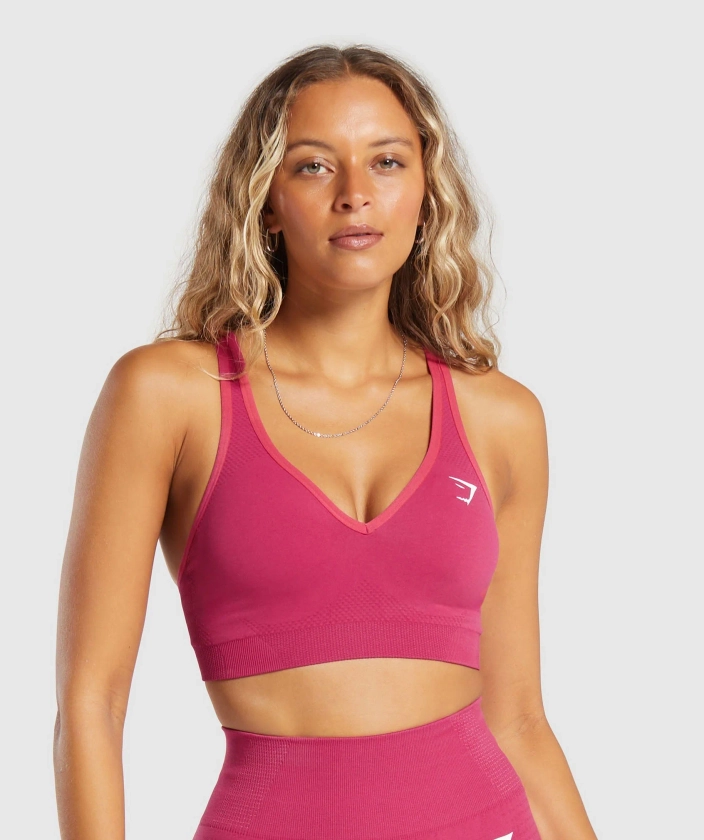 Gymshark Vital Seamless 2.0 V Neck Sports Bra - Vintage Pink/Marl