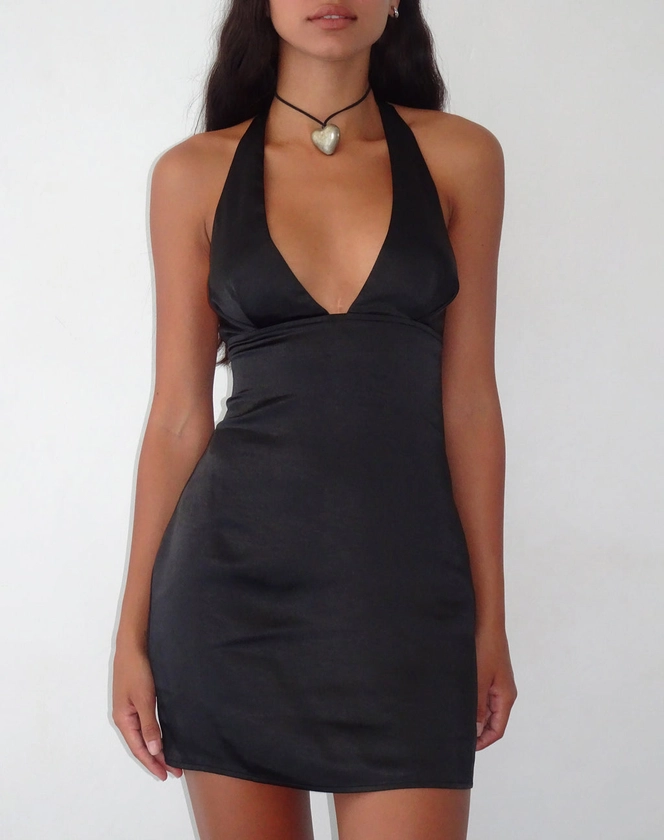 Codami Halterneck Mini Dress in Lace Black
