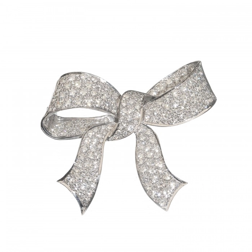 Late 20th Century Diamond Bow Brooch 18ct White Gold