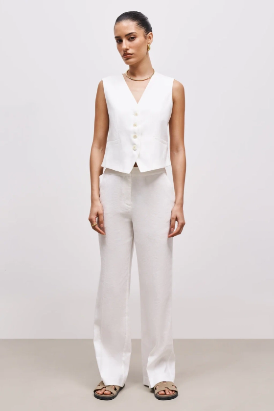 Tailored Linen Trousers - White