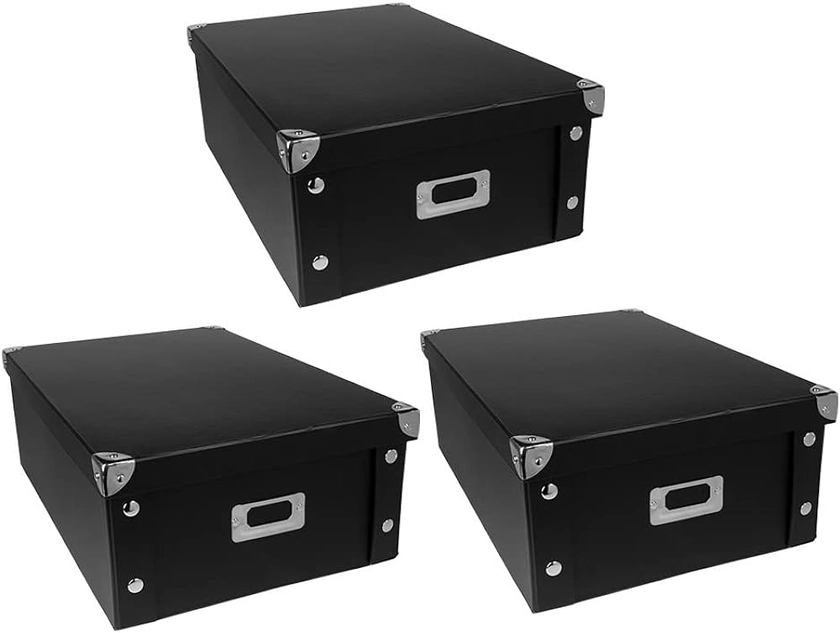 Ideen mit Herz Organiser Boxes, Set of 3, Storage Box with Lid, Foldable, Made of Cardboard and Metal, 16 Litres, Each 40.5 cm x 28 cm x 14.5 cm (Black) : Amazon.co.uk: Stationery & Office Supplies