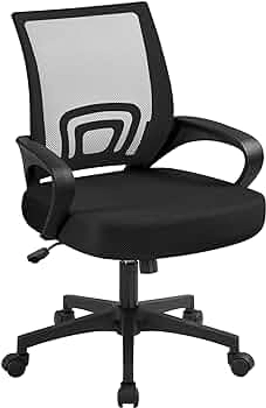 Yaheetech Office Chair Ergonomic Computer Chair Mid Back Adjustable Desk Chair with Lumbar Support Armrest, Swivel Rolling Mesh Task Gaming Chair for Home Office Work Study, Black