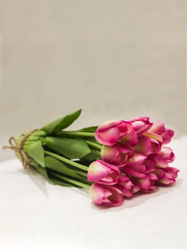 Buy PolliNation Pink & Beige Artificial Tulip Flower Bunch -  - Home for Unisex