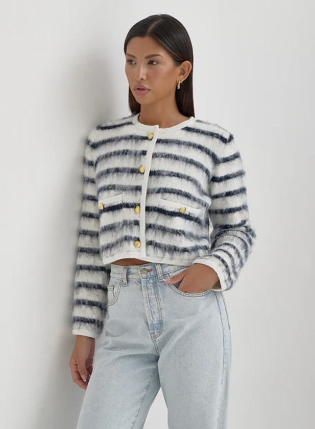 Navy And Cream Stripe Cardigan- Janae