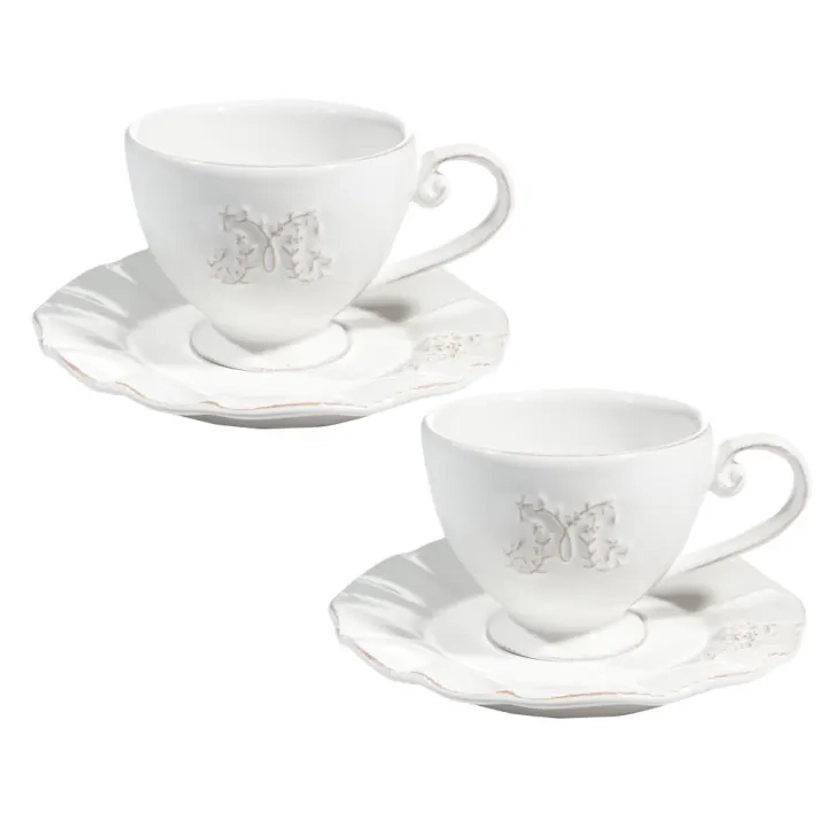 Lot de 2 - Tasse et soucoupe à thé en céramique blanche