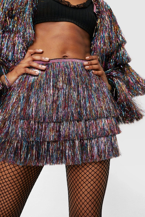 MultiColoured High Waisted Tinsel Fringe Shorts