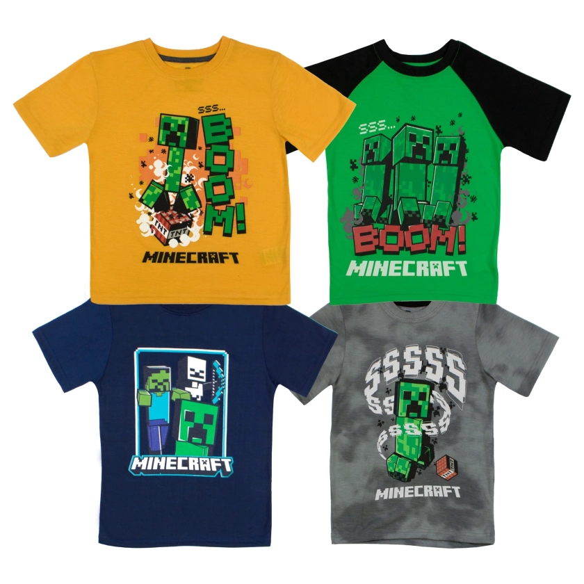 Minecraft Creeper 4 Pack T-Shirt Bundle Set, Shirts for Boys 4-Pack Set (Sizes 4-16) - Walmart.com