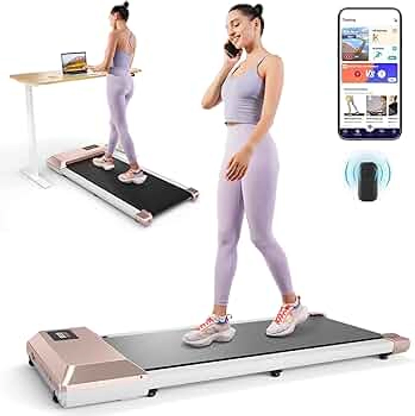 DeerRun Walking Pad 2 in 1 Under Desk Treadmill, 2.5HP Low Noise Walking Pad Running Jogging Machine with Remote Control for Home Office, Lightweight Portable Desk Treadmill Installation Free