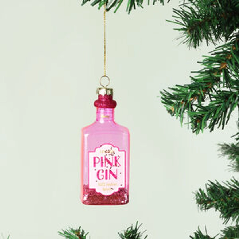 G Decor Large Glass Pink Gin Bottle Christmas Bauble