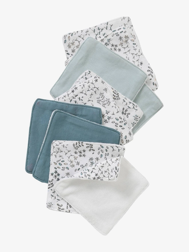 Lot de 10 lingettes lavables imprimé végétal/bleu/vert - Vertbaudet