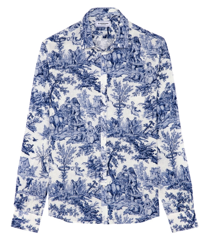 GALLI - Navy toile de jouy printed linen shirt