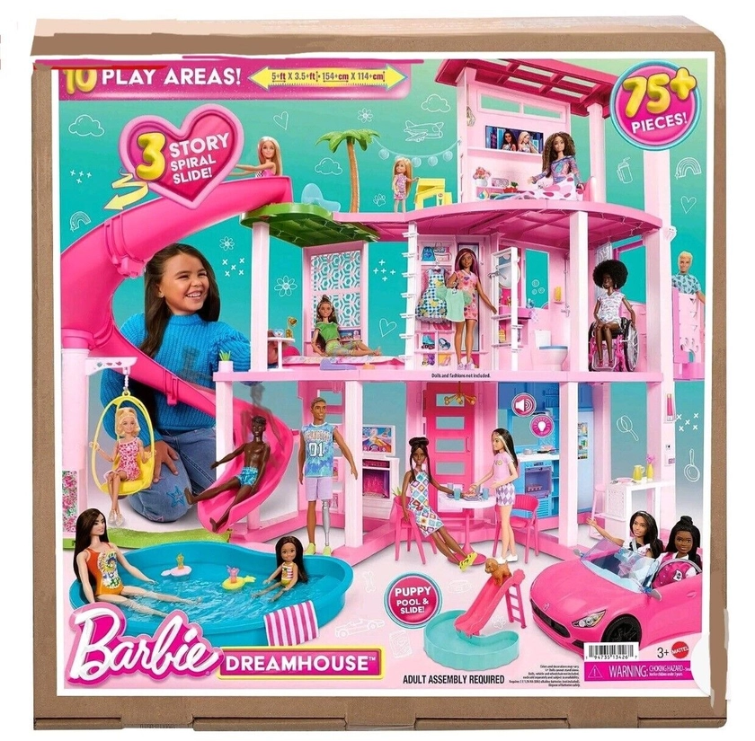 2023 Barbie Pool Party Dreamhouse Lights &amp; Sounds 115cm 75Pc Playset Doll House