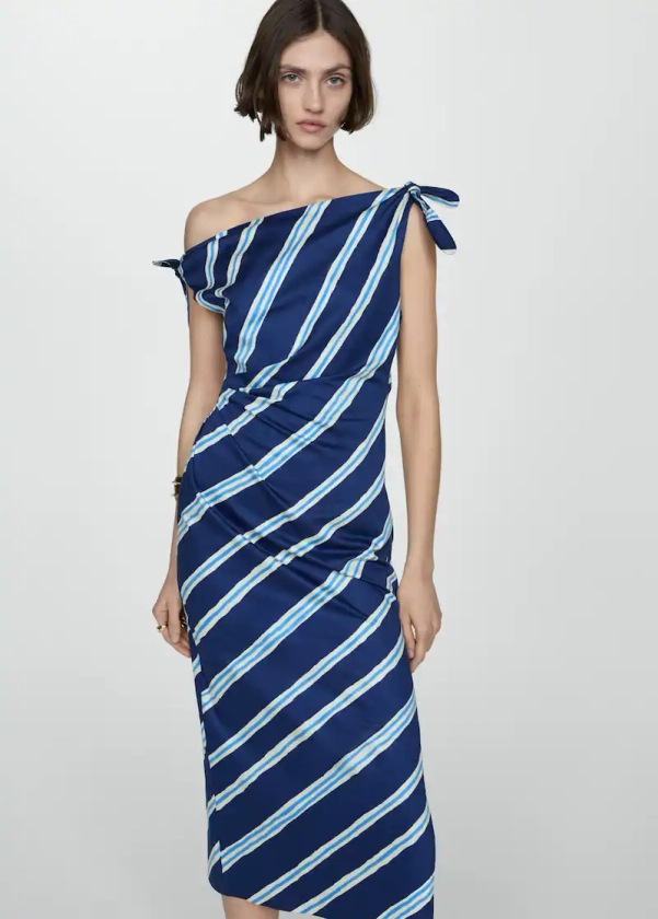 Striped dress bare shoulders - Women | Mango United Kingdom