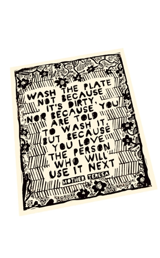 Wash the Plate Because Quote, Social Change, Activism, Lino Style Illusratio,, Block Style Print, Mother Teresa Quote, Together, Community. - Etsy