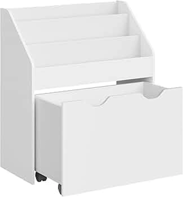 SONGMICS Étagère pour Jouets, 3 Compartiments Bibliothèque pour Enfants, Boîte à Jouets Mobile, avec roulettes, Multi-Usage, pour Chambre d'enfant et Salle de Jeux, Blanc Nuage GKR041W10