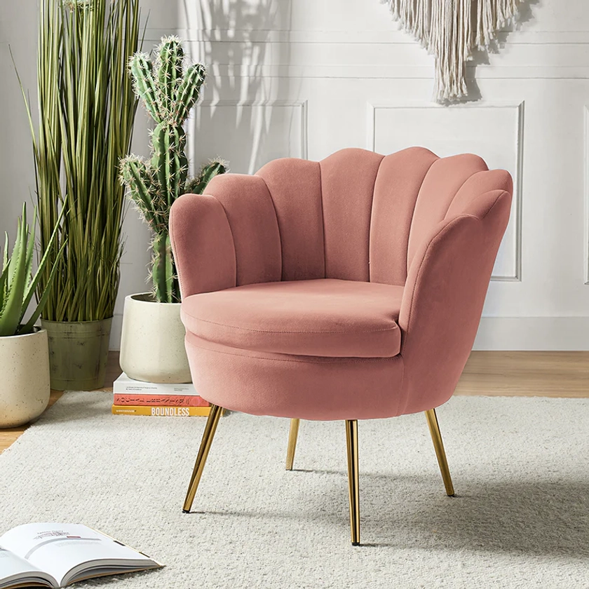 Shop Evelia Velvet Scalloped Barrel Chair - Hulala Home