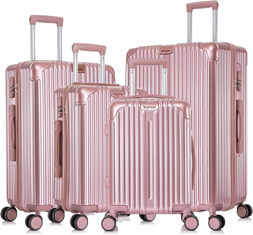 Apelila 4 Piece Luggage Set with Spinner Wheels ABS hardshell Luggage Carry on Suitcase, Lightweight 16" 20" 24" 28" (Rose Gold)