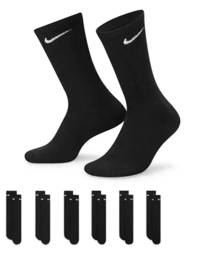 Nike Training - Everyday - Lot de 6 paires de chaussettes rembourrées - Noir | ASOS