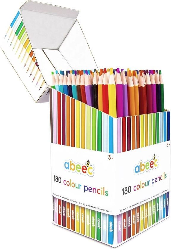 abeec 180 School Colouring Pencils - Box Containing 180 Assorted Colours for Kids - Art Pencils for Colouring Books and Adult Colouring