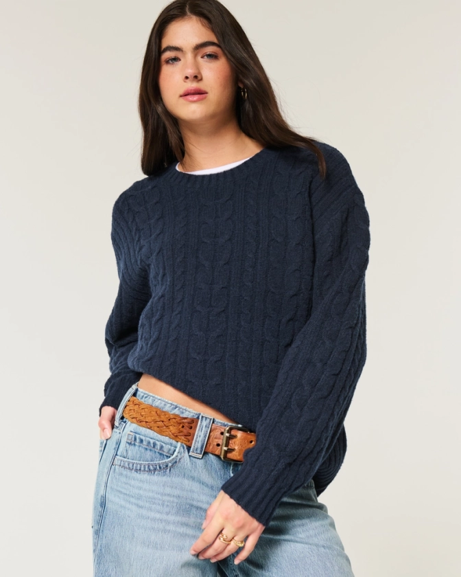 Women's Hollister Comfy Cloud Cable-Knit Crew Sweater | Women's | HollisterCo.com