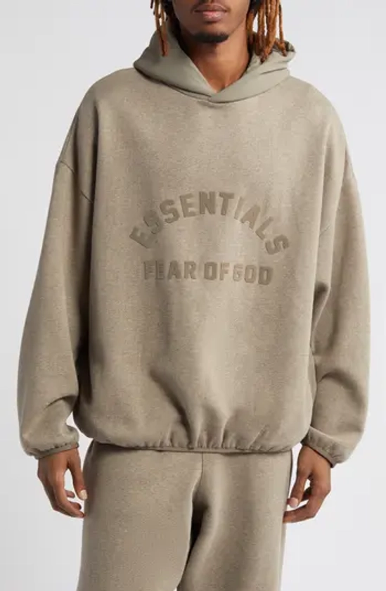 Fear of God Essentials Logo Oversize Fleece & Nylon Hoodie | Nordstrom