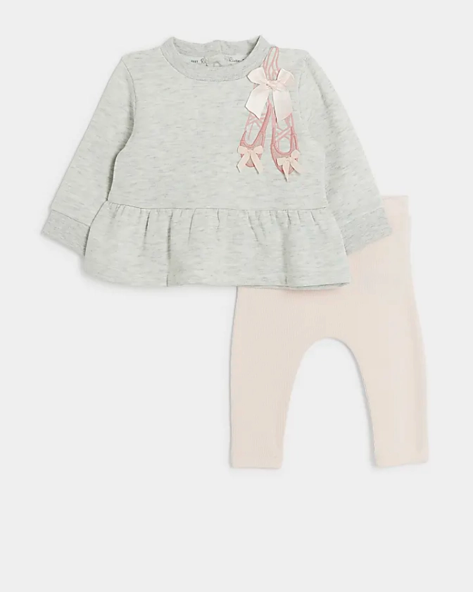 Baby girls grey ballet peplum sweatshirt set | River Island