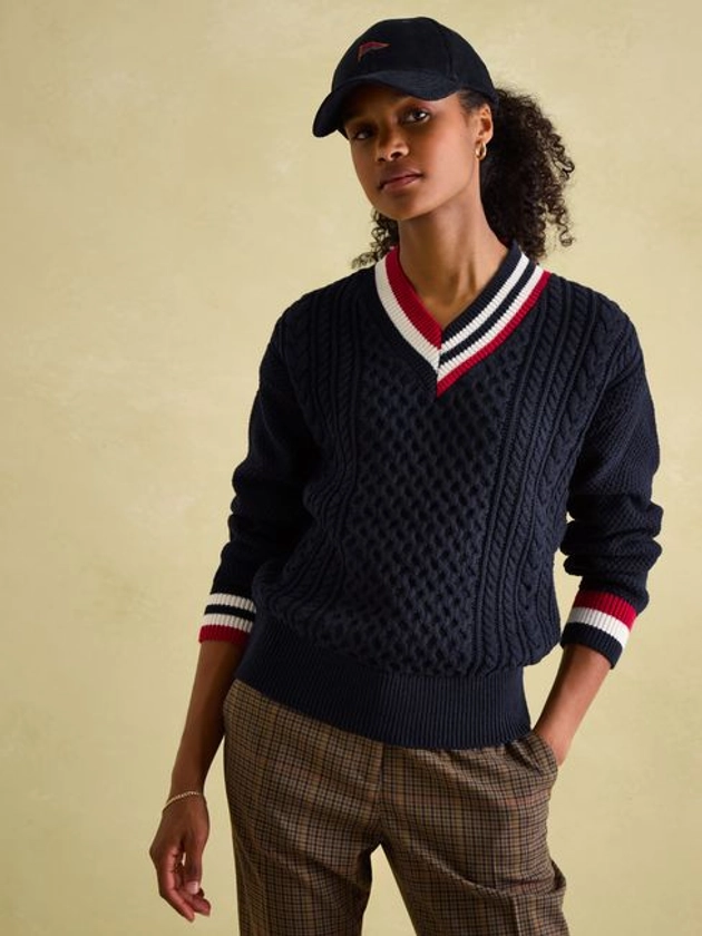 Dawson Navy Cable Knit Cricket Jumper