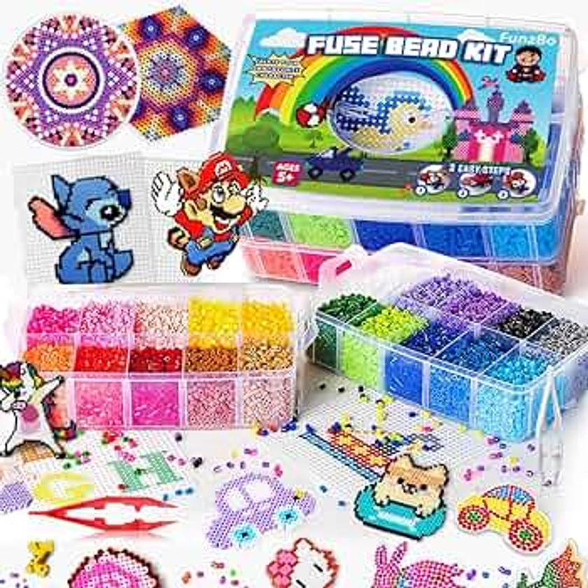 FUNZBO 23000 5mm Fuse Beads Kit - 22 Colors | 106 Patterns, Halloween Arts and Crafts for Kids, Toys Set, Art Decorations for Room, Gifts for Girls and Boys Age 5+