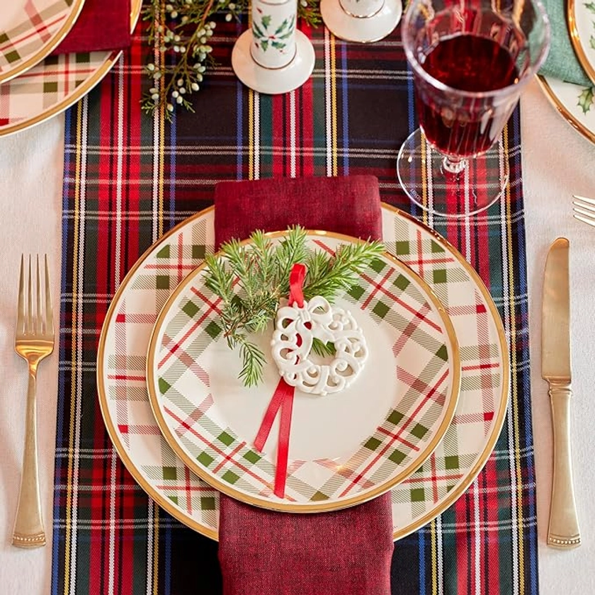 Lenox Holiday Plaid Dinner Plates, Set of 4, 6.02, Red & Green