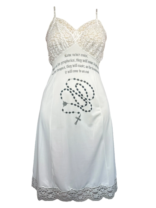 Love Never Ends Rosary White Slip Dress - L/XL