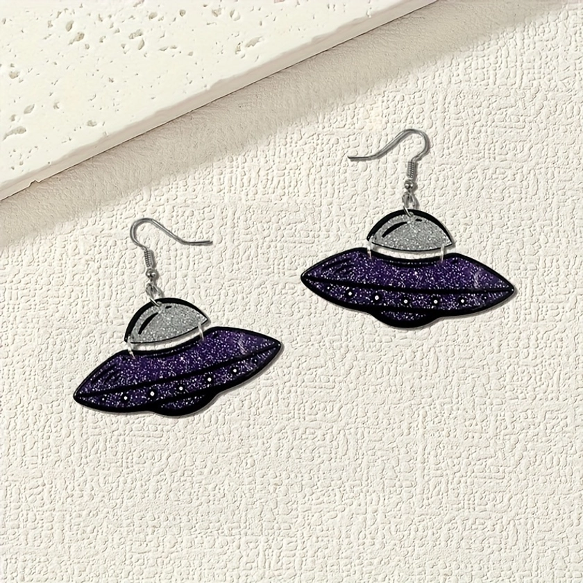 Vintage Boho Ufo Earrings: Acrylic Link Dangle Silver - Temu