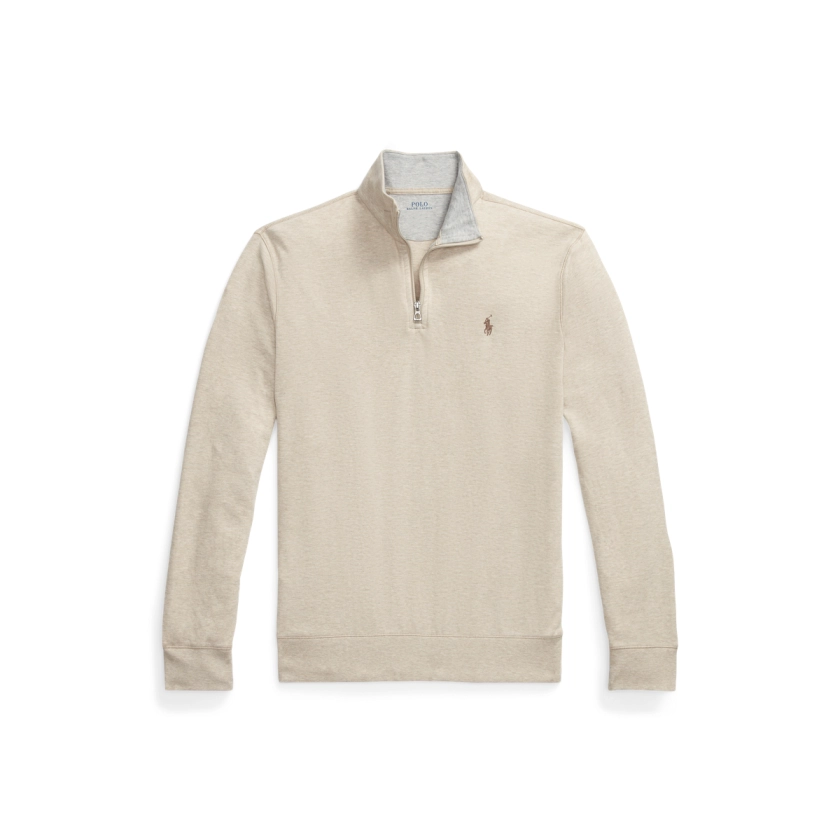 Men's L Dark Grey Heather Luxury Jersey Quarter-Zip Pullover | Ralph Lauren