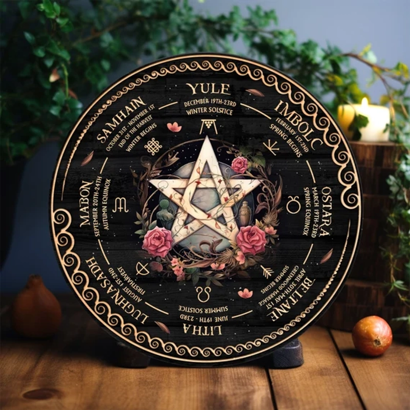 Personalized Pentagram Wheel Of The Year, Wheel Of The Year Wooden Sign, Wicca Wheel Of The Year, Witch Calendar 2024, Pagan Advent Calendar