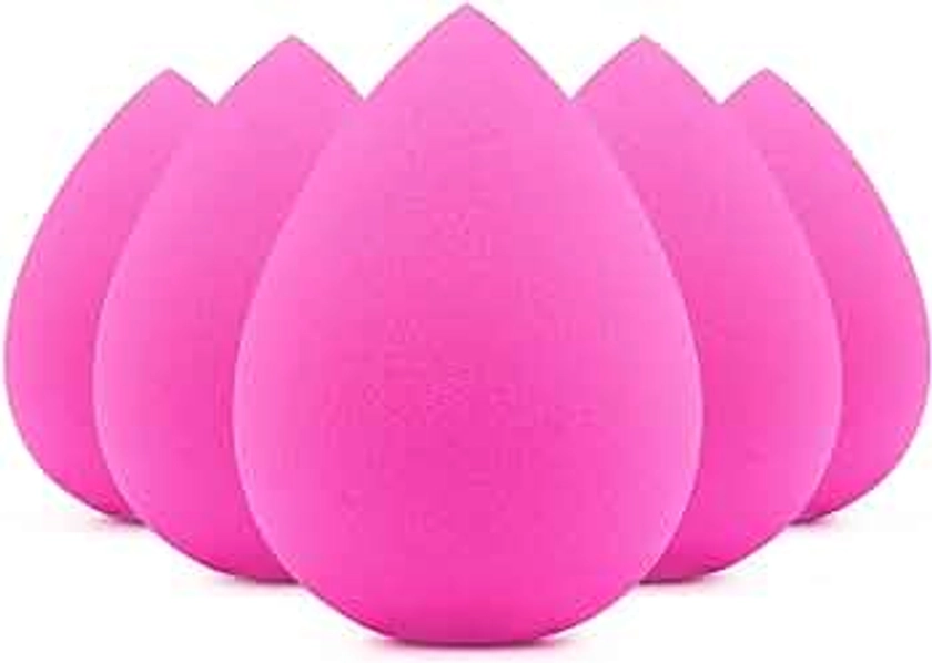 BEAKEY 5 Pcs Makeup Sponges, Latex-Free Beauty Sponge for Flawless Liquid, Cream, and Powder Application, Rose Pink Sponges