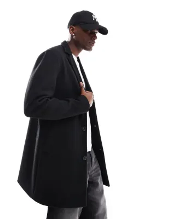 JJ Rebel - Cappotto in tessuto effetto lana nero | ASOS