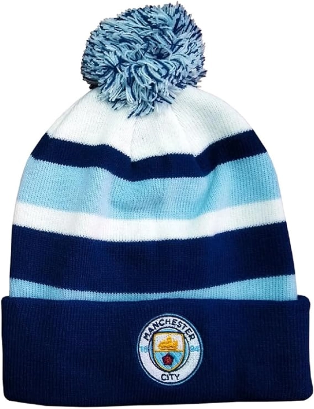 Official Manchester City Cuffed Beanie with Pom, One Size Pull On Blue