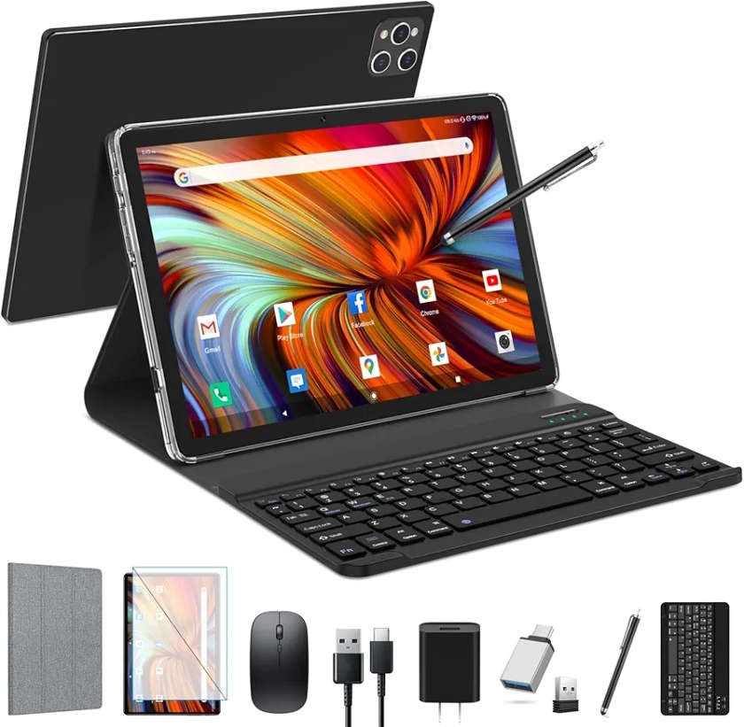 Amazon.com : Android Tablet 2024 Newest Tablet 10 inch, Android 13 Tablet with Keyboard,128GB ROM 16GB RAM TF1TB Expand,Octa-Core Tablet with 5GWiFi,1080FHD,13MP+8MPCamera,Bluetooth5.0,GPS,Mouse,Case,Black : Electronics