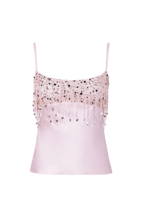 Yasmin Hand Beaded Tank - Blush Pink