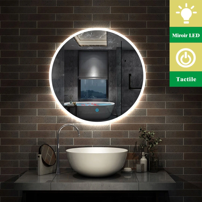 AICA Miroir de salle bain Rond LED, Lumière Blanc du jour 6000K Ø 60cm Type A | Leroy Merlin