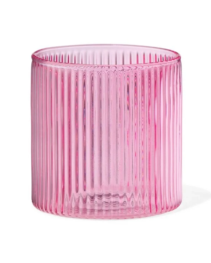 verre pour bougie parfumée XS nervuré rose - HEMA