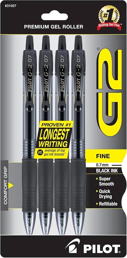 Amazon.com: Pilot, G2 Premium Gel Roller Pens, Fine Point 0.7 mm, Black, Pack of 4 : Office Products