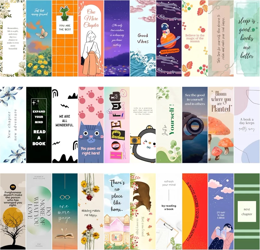 Faolo Inspirational Designer Bookmarks for Books | Set of 30 Pieces | Double Sided Matte Finished Laminated, 30 Unique Designs | Multi Colour Bookmark : Amazon.in: Office Products