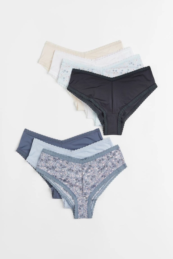 7-pack Lace-trimmed Hipster Briefs - Pigeon blue/Small flowers - Ladies | H&M US