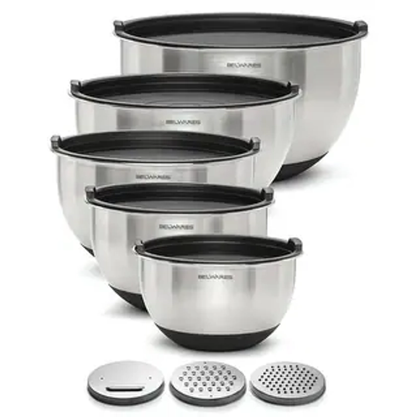 Mixing Bowls with Lids Set - Nesting Bowls with Airtight Lids + Graters - Stainless Steel Non-Slip Mixing Bowls (5-Piece Set) | Overstock.com Shopping - The Best Deals on Bowls & Colanders | 39054442