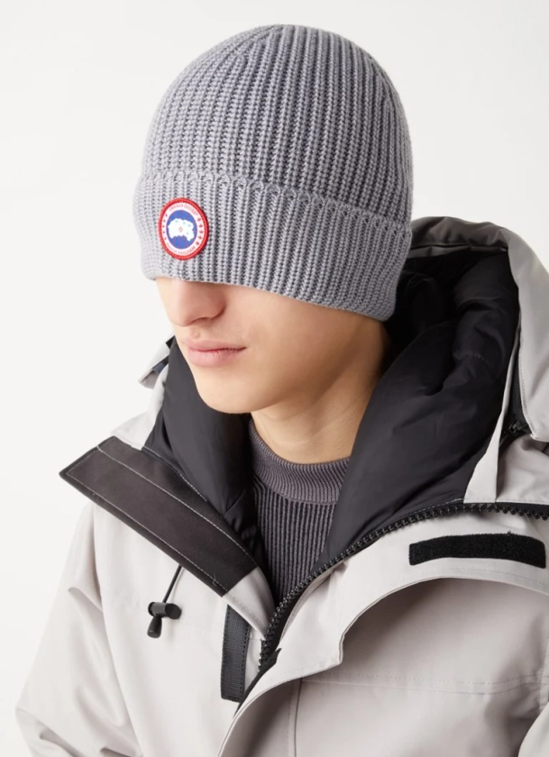 Canada Goose Arctic ribgebreide muts van wol met logo • Grijs • de Bijenkorf