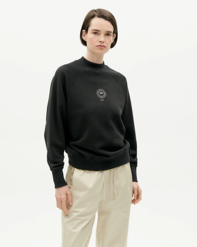 Sweatshirt noir Nouveau sol durable femme | Thinking MU
