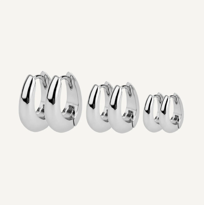 Silver Oval Classic Earrings Set