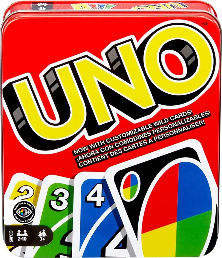 Mattel Games UNO Card Game for Family Night, Travel Game & Gift for Kids in a Collectible Storage Tin for 2-10 Players (Amazon Exclusive)