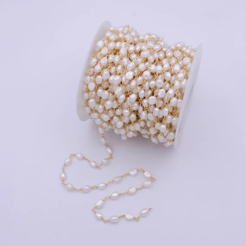 24K Gold Filled Unfinished White Freshwater Pearl Chain, Baroque Mother of Pearl Wholesale Bulk Roll ROLL-710 - Etsy